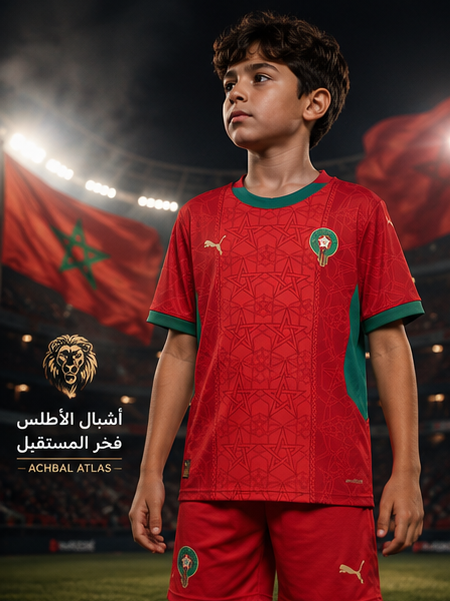 طقم أسود الأطلس الرسمي للأطفال 2026 | فخر المغرب في كل مباراة